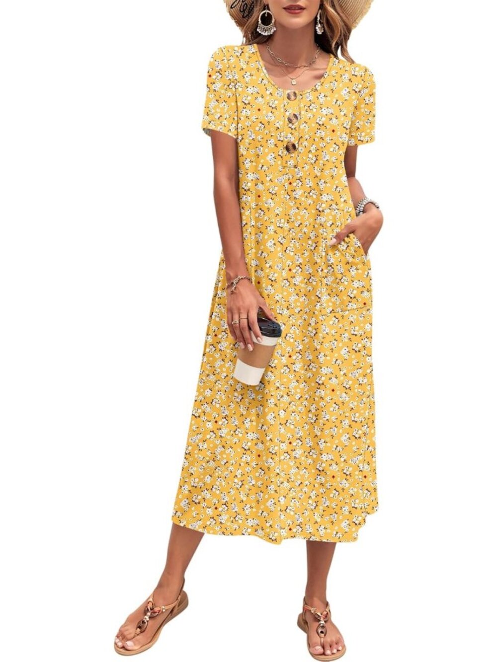 Summer Midi Dress for Women | Casual Loose Fit Short Sleeve Sundress